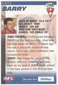 2005 Select Herald Sun AFL #158 Leo Barry Back